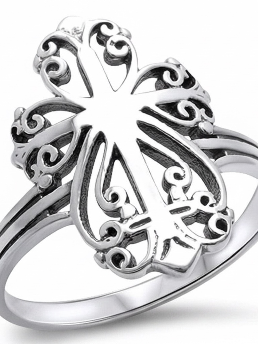 Womens Sterling‎ Silver 925 Filigree Cross Ring Size 6